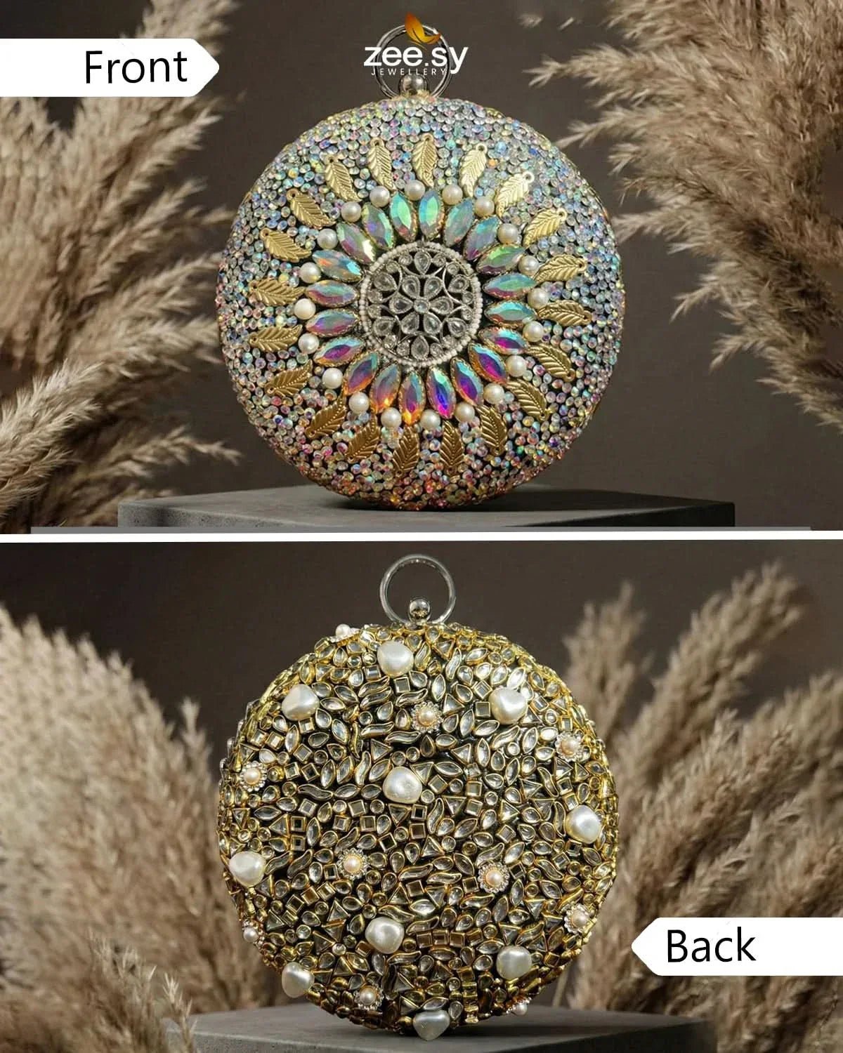 Moonlit Iridescent Bloom Clutch Bag ACCESSORIES - Zeesy Jewellery Pakistan | Premium Artificial & Imitation Jewellery