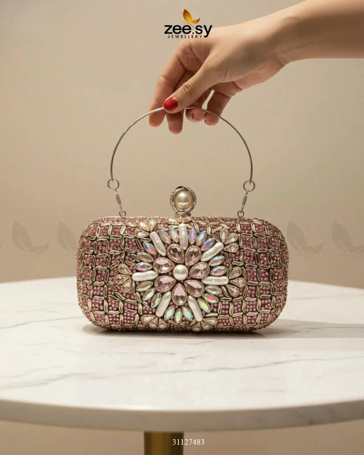 Rose Petal Crystal Clutch Bag ACCESSORIES - Zeesy Jewellery Pakistan | Premium Artificial & Imitation Jewellery