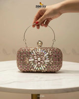 Rose Petal Crystal Clutch Bag ACCESSORIES - Zeesy Jewellery Pakistan | Premium Artificial & Imitation Jewellery