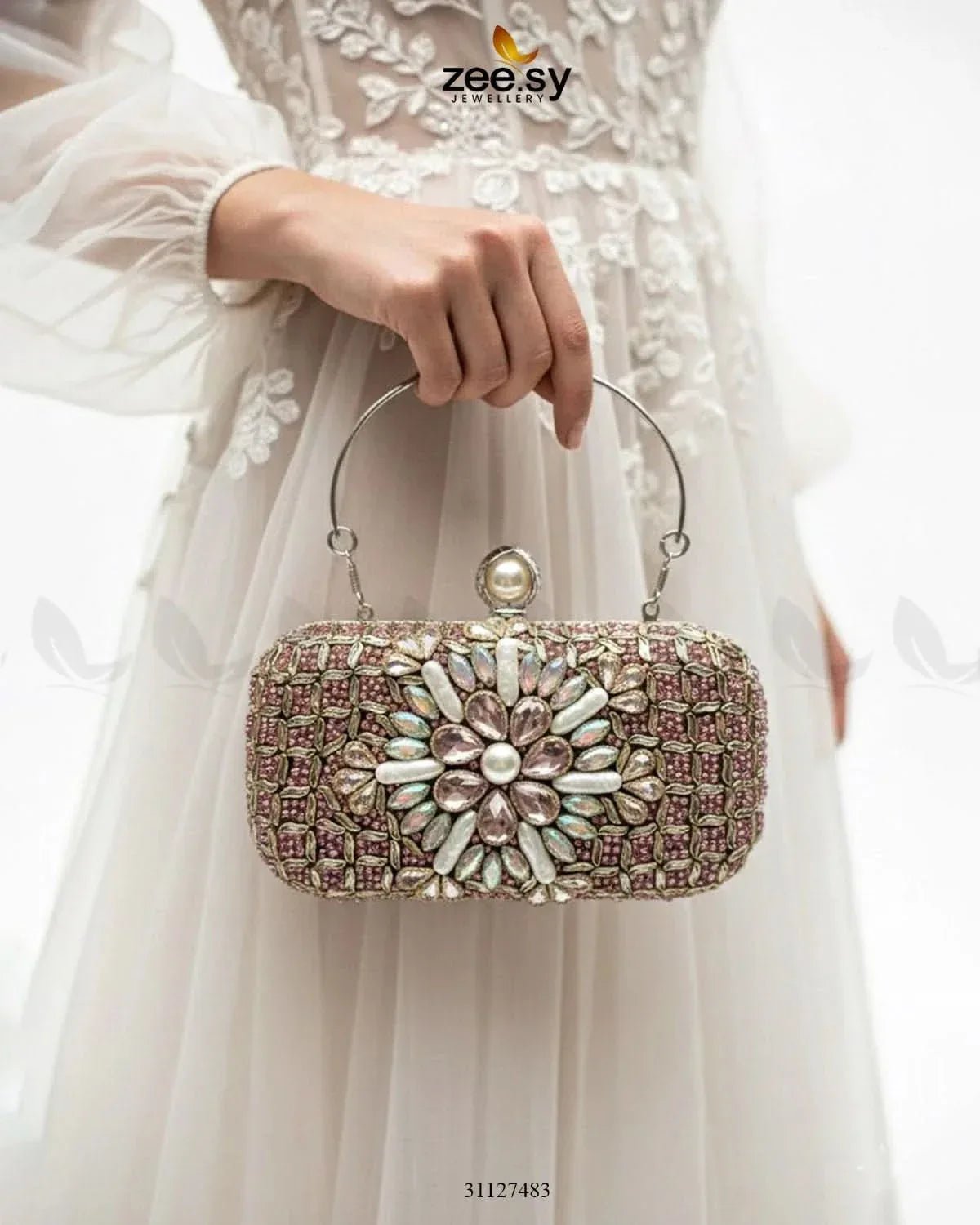 Rose Petal Crystal Clutch Bag ACCESSORIES - Zeesy Jewellery Pakistan | Premium Artificial & Imitation Jewellery