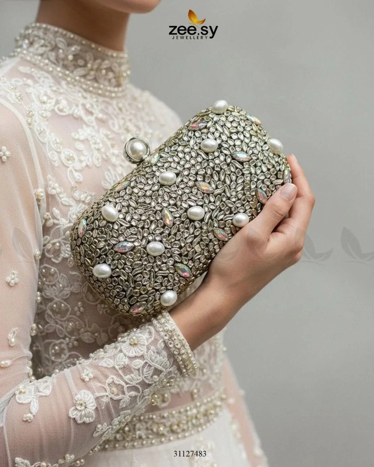 Rose Petal Crystal Clutch Bag ACCESSORIES - Zeesy Jewellery Pakistan | Premium Artificial & Imitation Jewellery