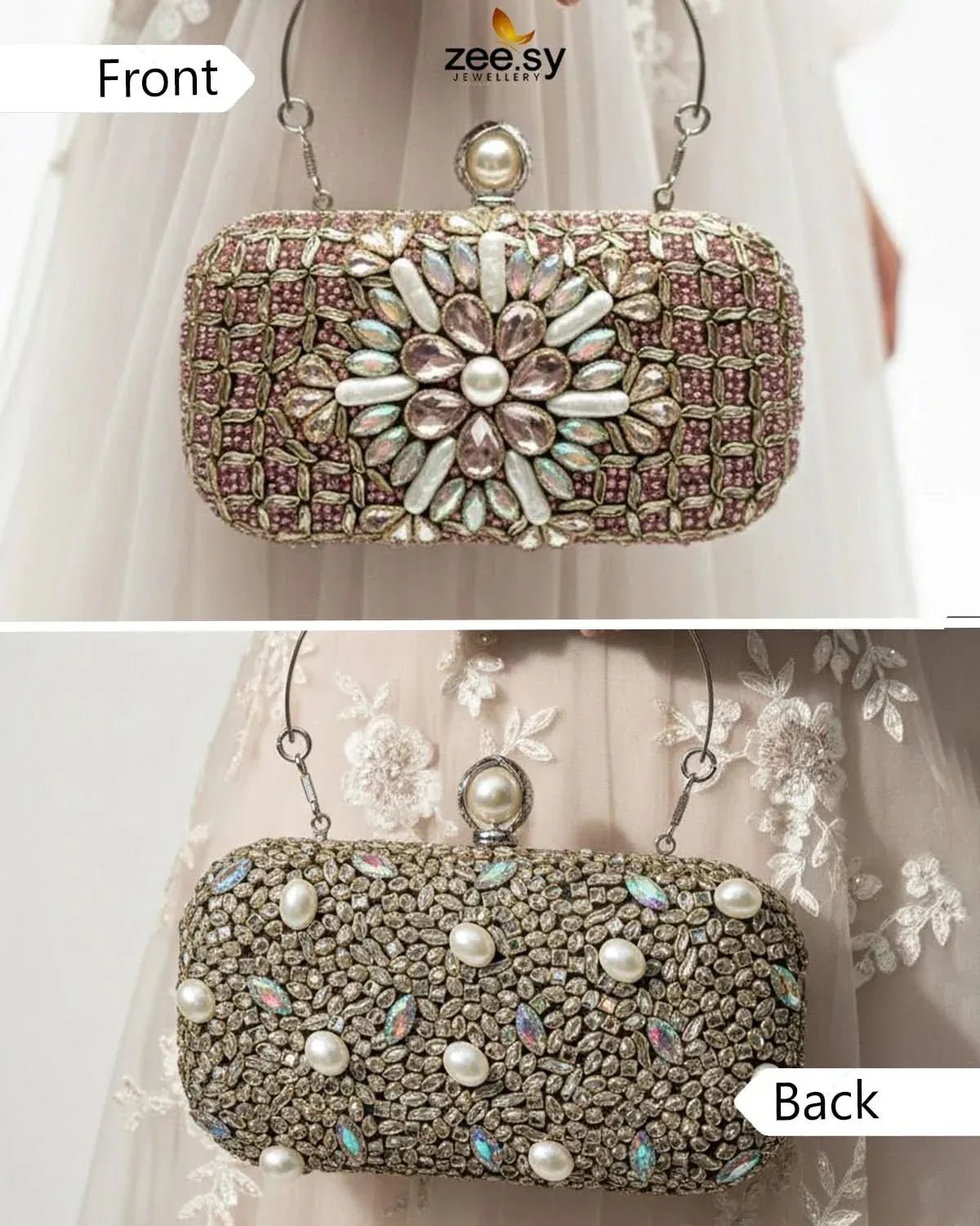 Rose Petal Crystal Clutch Bag ACCESSORIES - Zeesy Jewellery Pakistan | Premium Artificial & Imitation Jewellery