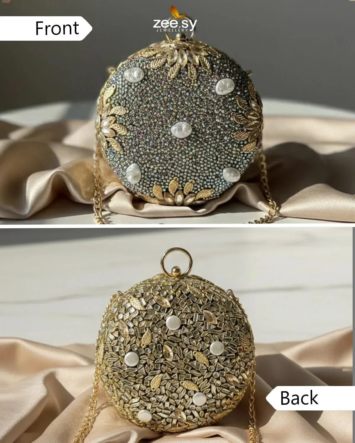 Royal Leaf's Rhinestone Clutch Bag ACCESSORIES - Zeesy Jewellery Pakistan | Premium Artificial & Imitation Jewellery