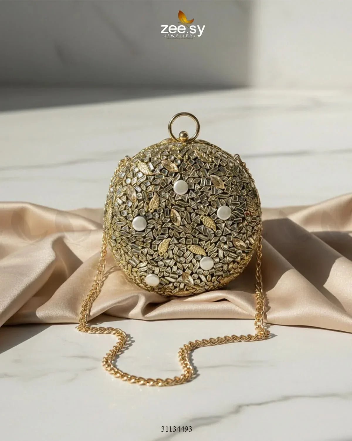 Royal Leaf's Rhinestone Clutch Bag ACCESSORIES - Zeesy Jewellery Pakistan | Premium Artificial & Imitation Jewellery