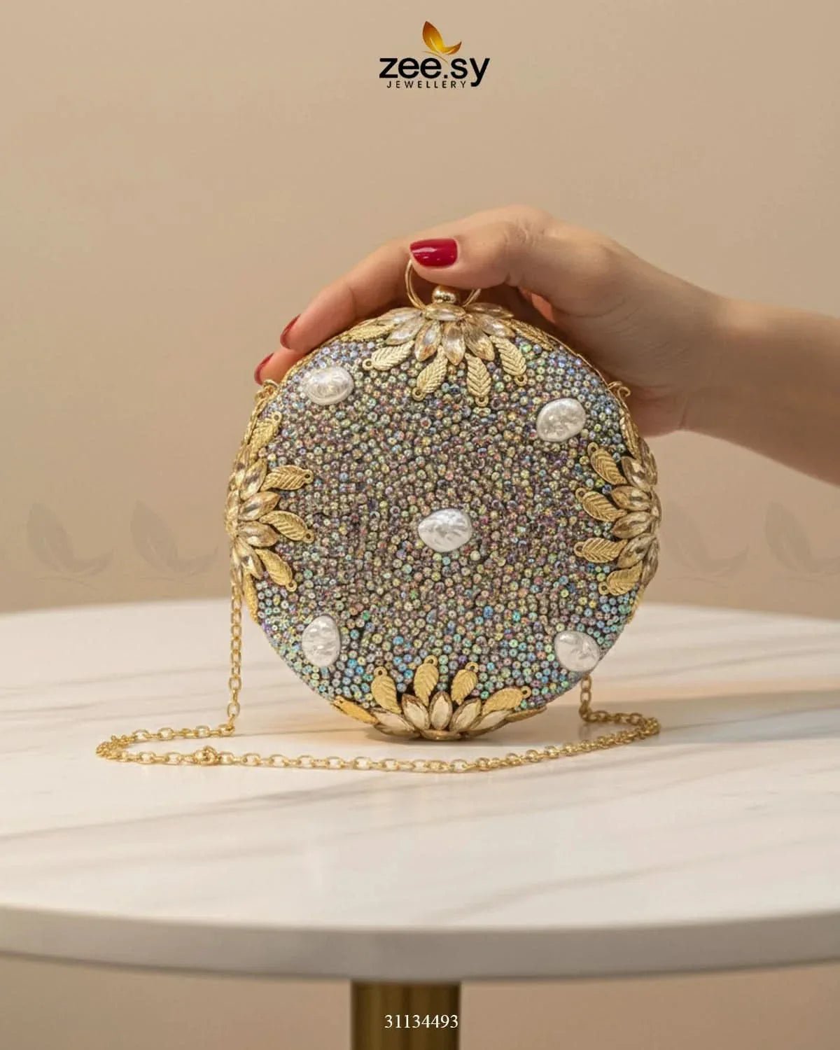 Royal Leaf's Rhinestone Clutch Bag ACCESSORIES - Zeesy Jewellery Pakistan | Premium Artificial & Imitation Jewellery