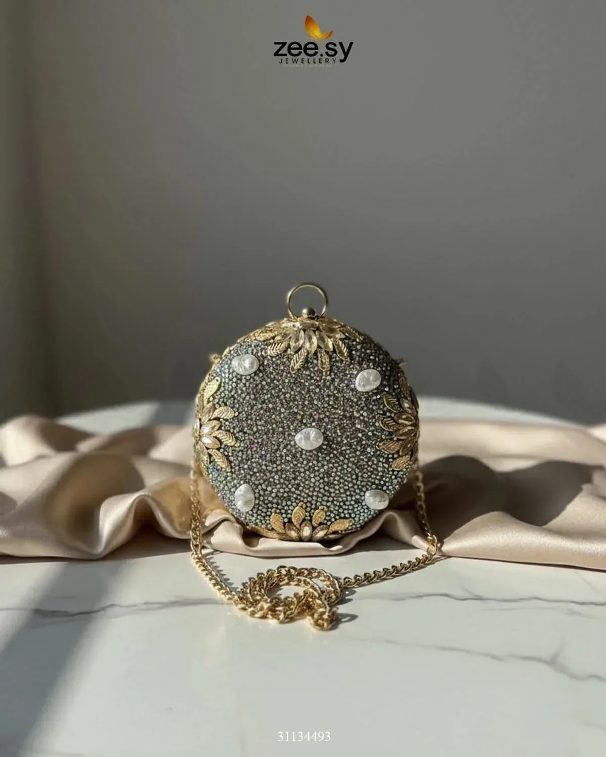 Royal Leaf's Rhinestone Clutch Bag ACCESSORIES - Zeesy Jewellery Pakistan | Premium Artificial & Imitation Jewellery