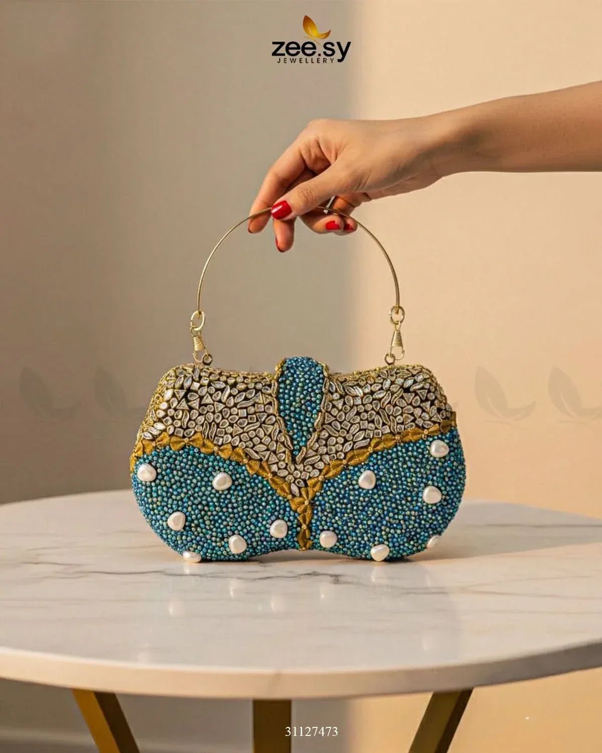 Tropical Azure Butterfly Clutch Bag ACCESSORIES - Zeesy Jewellery Pakistan | Premium Artificial & Imitation Jewellery