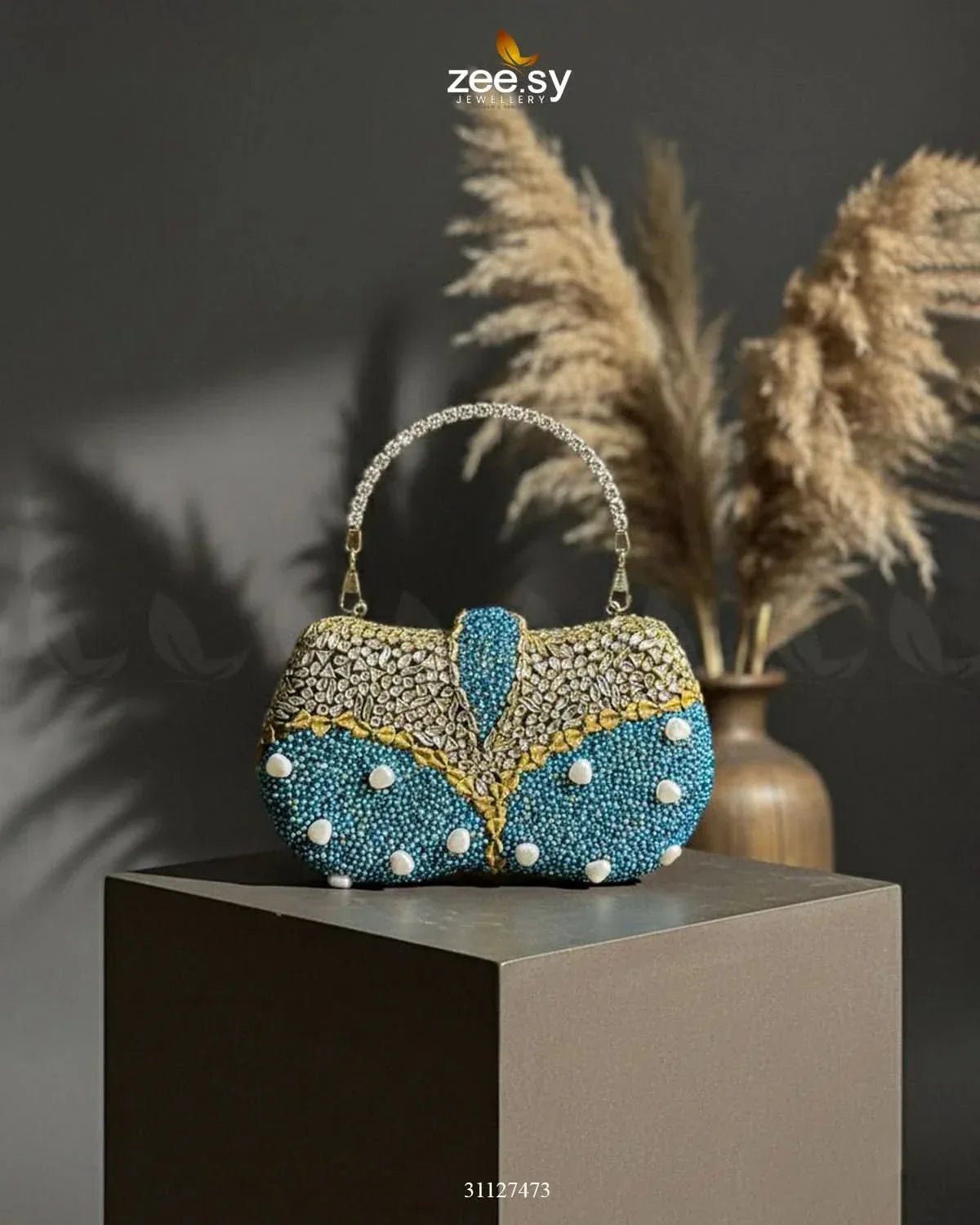 Tropical Azure Butterfly Clutch Bag ACCESSORIES - Zeesy Jewellery Pakistan | Premium Artificial & Imitation Jewellery