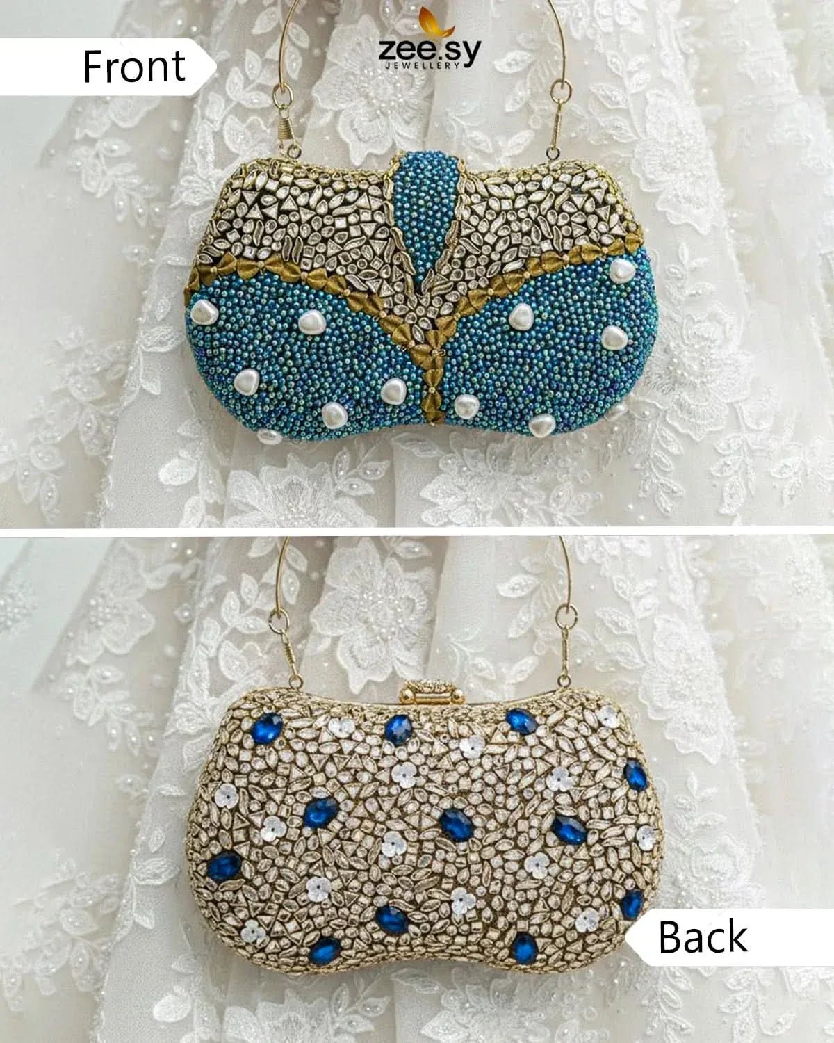 Tropical Azure Butterfly Clutch Bag ACCESSORIES - Zeesy Jewellery Pakistan | Premium Artificial & Imitation Jewellery