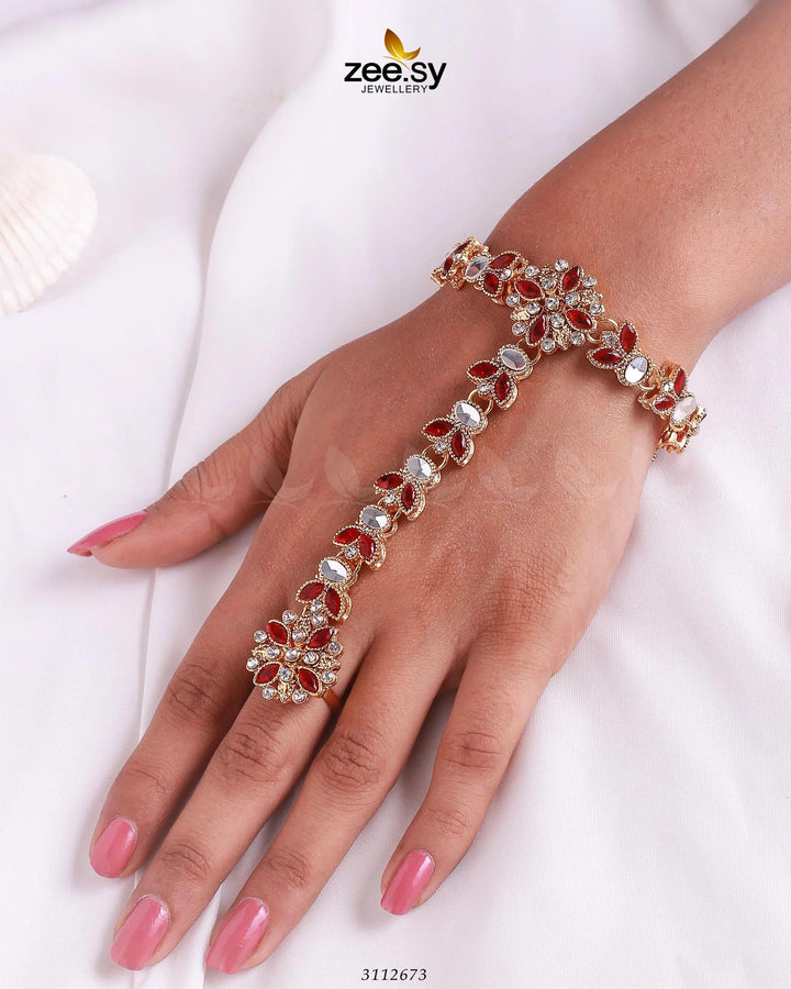 Elegant Anja Bracelet Golden Red ACCESSORIES - Zeesy Jewellery Pakistan | Premium Artificial & Imitation Jewellery