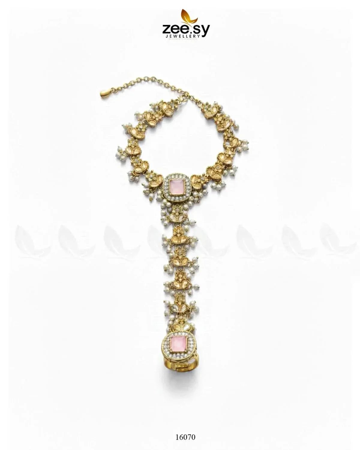 Majestic Azalea Hand Anja Accessories Golden Mint Pink ACCESSORIES - Zeesy Jewellery Pakistan | Premium Artificial & Imitation Jewellery