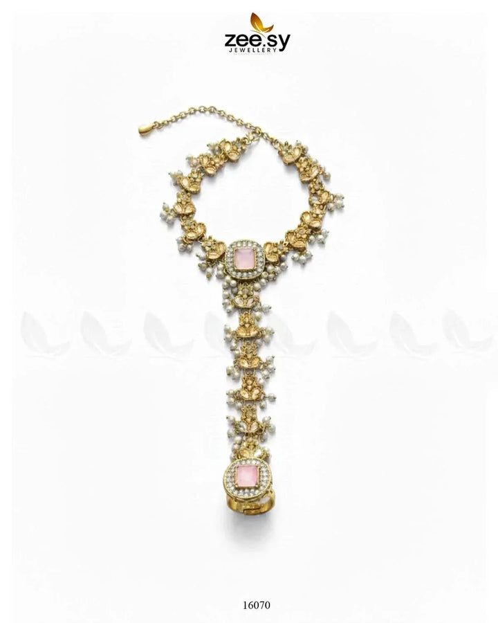 Majestic Azalea Hand Anja Accessories Golden Mint Pink ACCESSORIES - Zeesy Jewellery Pakistan | Premium Artificial & Imitation Jewellery