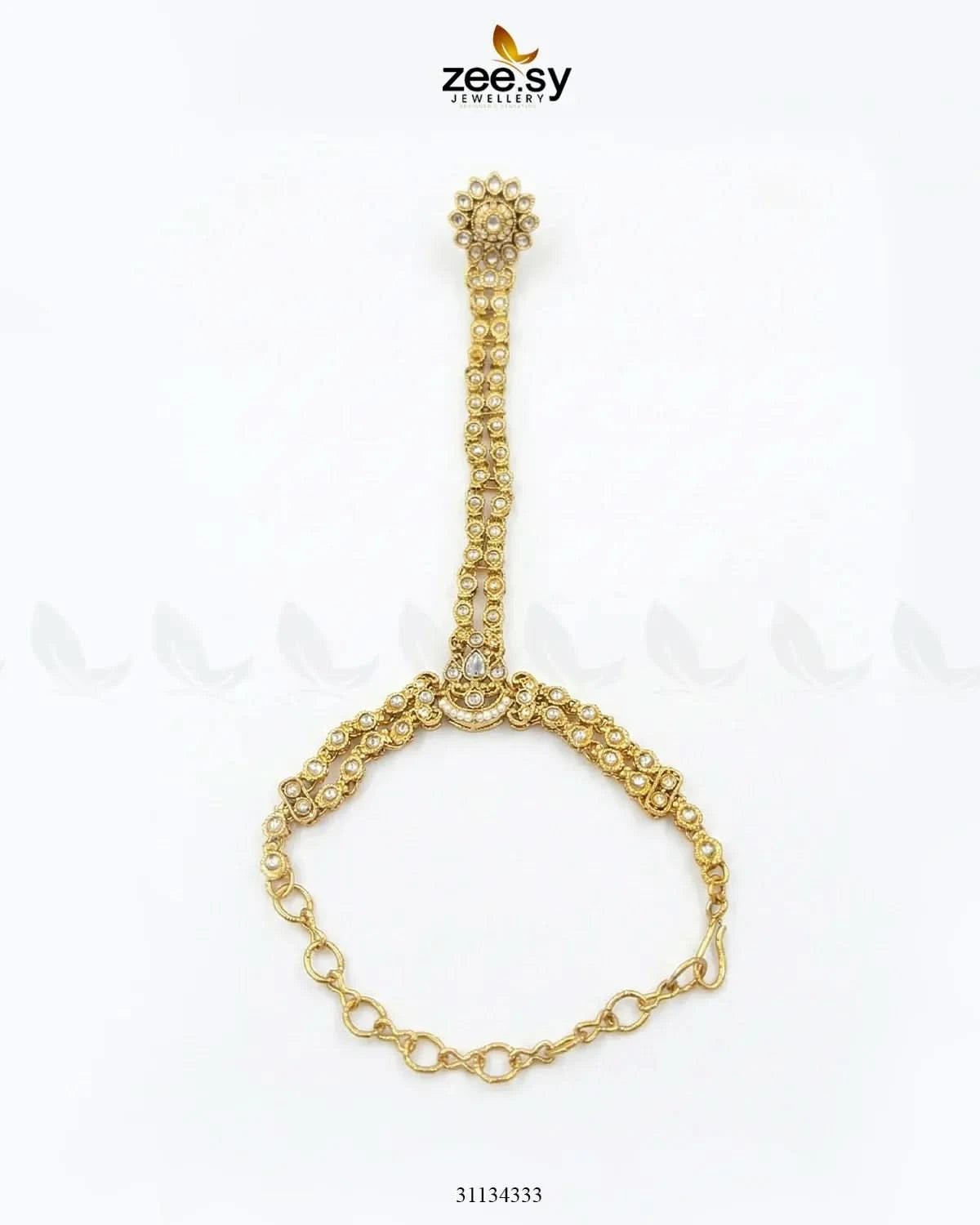 Zarmina Floral Kundan Anja Bracelet Golden White ACCESSORIES - Zeesy Jewellery Pakistan | Premium Artificial & Imitation Jewellery