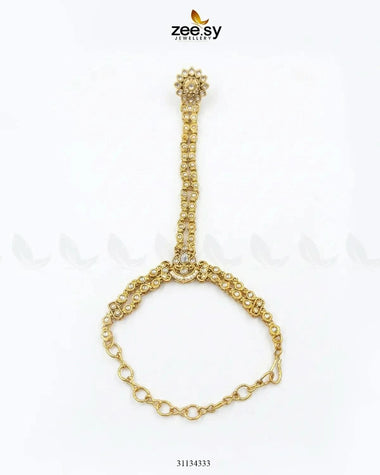 Zarmina Floral Kundan Anja Bracelet Golden White ACCESSORIES - Zeesy Jewellery Pakistan | Premium Artificial & Imitation Jewellery