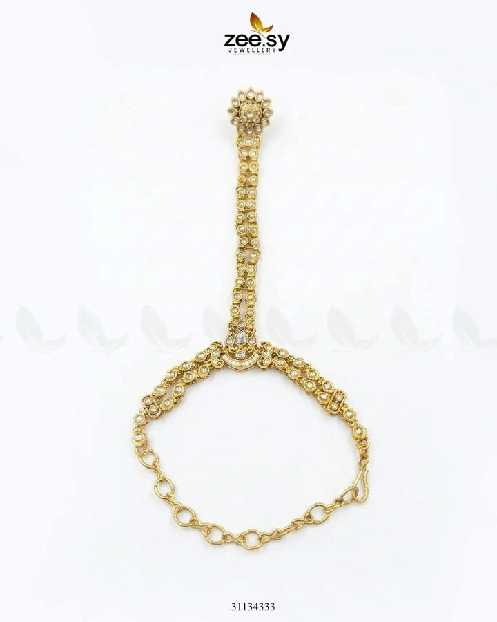 Zarmina Floral Kundan Anja Bracelet Golden White ACCESSORIES - Zeesy Jewellery Pakistan | Premium Artificial & Imitation Jewellery