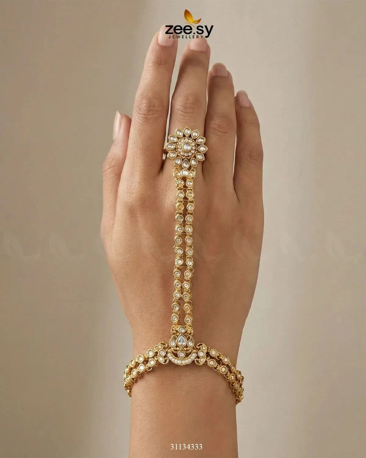 Zarmina Floral Kundan Anja Bracelet ACCESSORIES - Zeesy Jewellery Pakistan | Premium Artificial & Imitation Jewellery