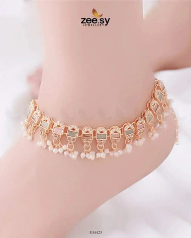 Rutilated Anklet Mint Pink & Green Anklets - Zeesy Jewellery Pakistan | Premium Artificial & Imitation Jewellery
