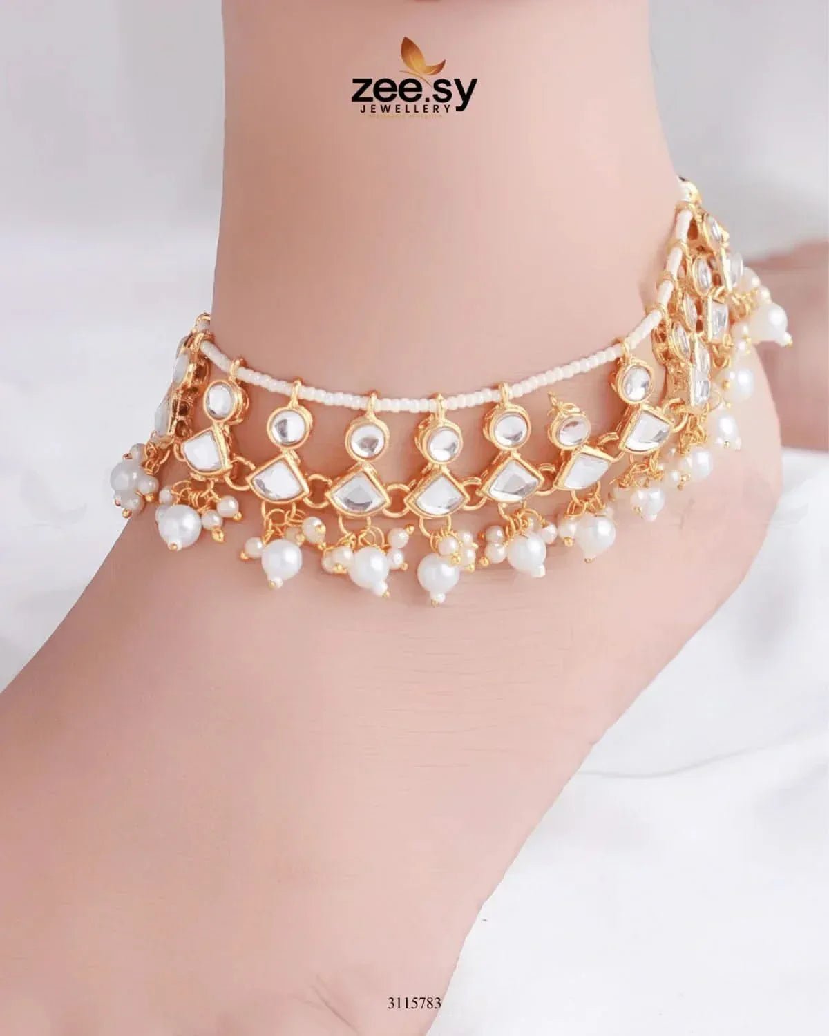 Benitoite Anklets Golden White Anklets - Zeesy Jewellery Pakistan | Premium Artificial & Imitation Jewellery