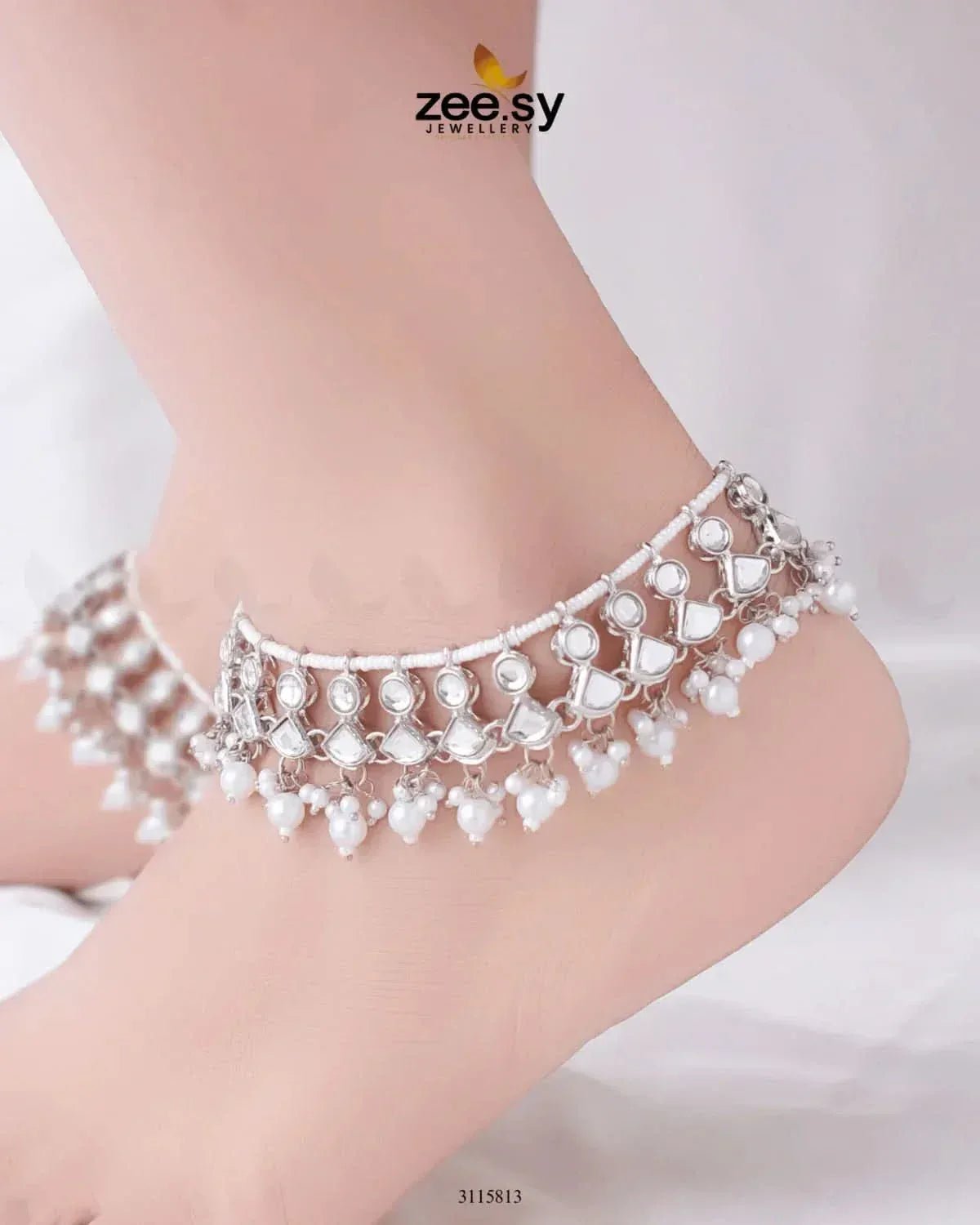 Benitoite Anklets Silver White Anklets - Zeesy Jewellery Pakistan | Premium Artificial & Imitation Jewellery
