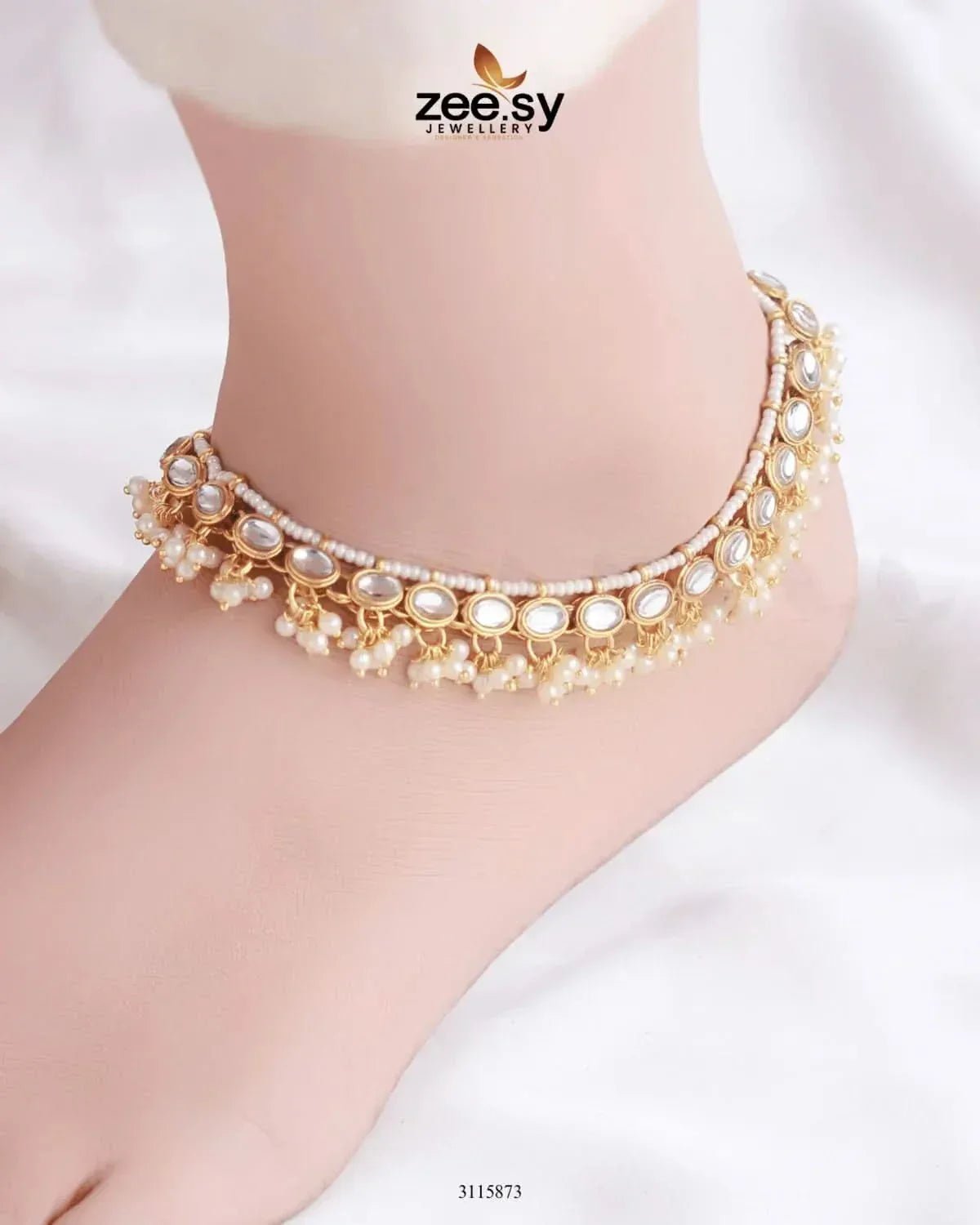 Sorano Anklets Golden White Anklets - Zeesy Jewellery Pakistan | Premium Artificial & Imitation Jewellery
