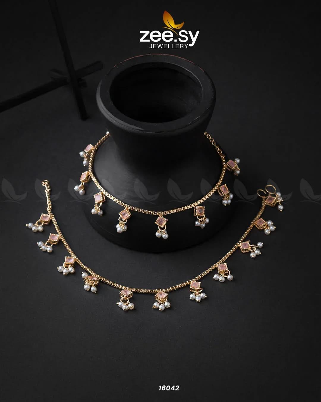Cubic Anklets Mint Pink Anklets - Zeesy Jewellery Pakistan | Premium Artificial & Imitation Jewellery