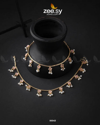 Cubic Anklets Mint Pink Anklets - Zeesy Jewellery Pakistan | Premium Artificial & Imitation Jewellery