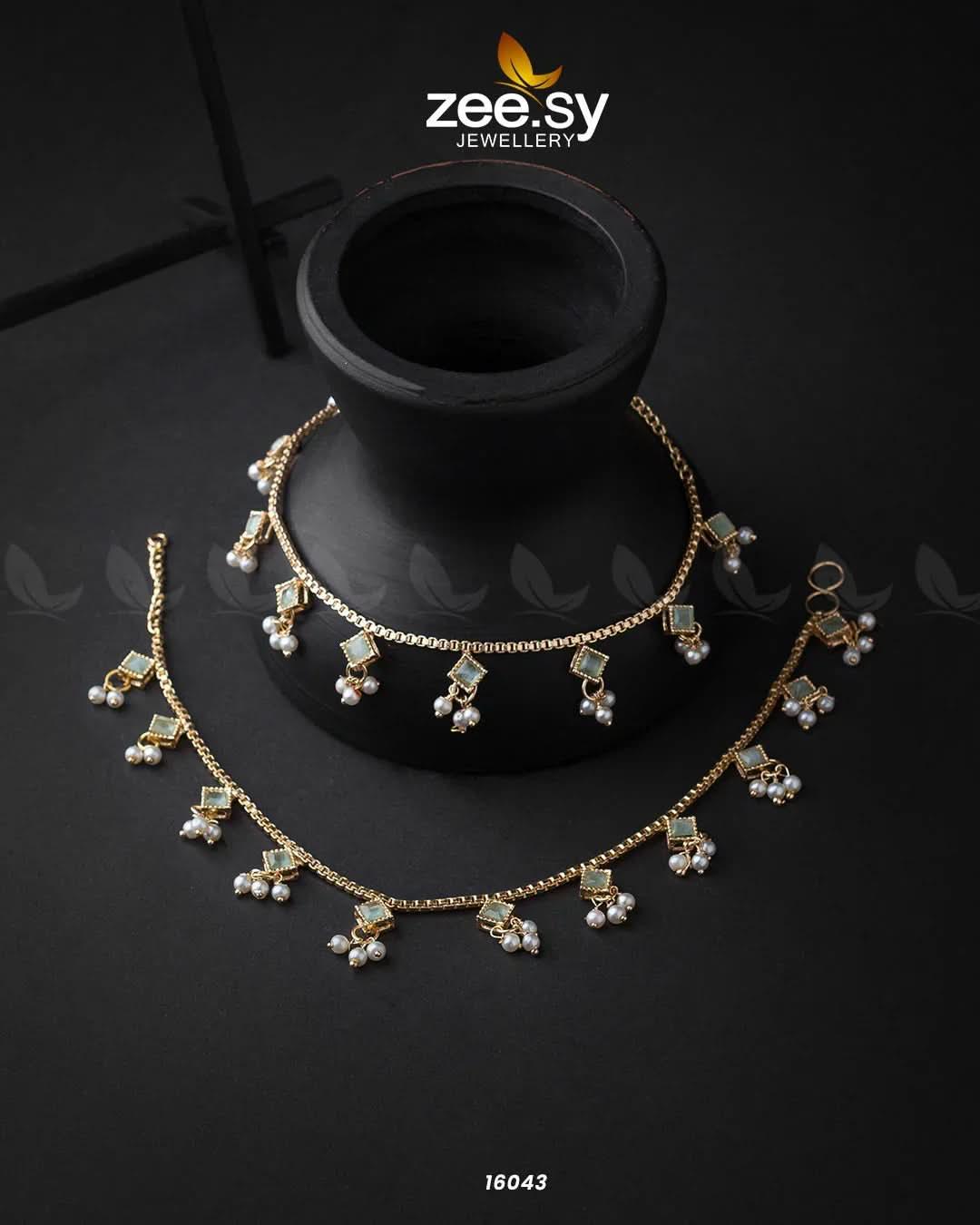 Cubic Anklets Mint Green Anklets - Zeesy Jewellery Pakistan | Premium Artificial & Imitation Jewellery