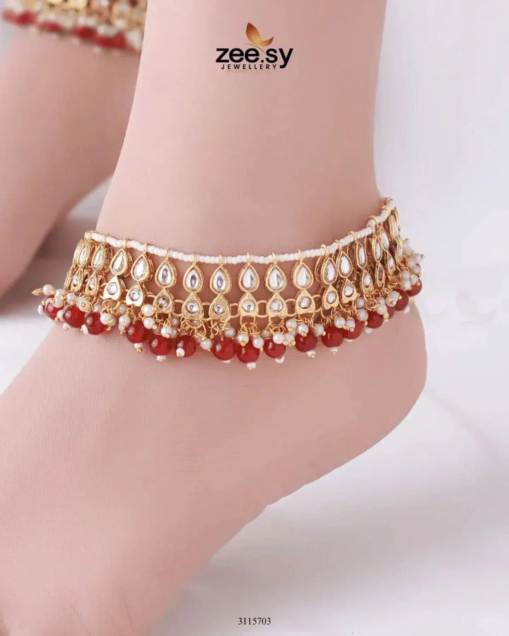 Atefeh Anklet Red Anklets - Zeesy Jewellery Pakistan | Premium Artificial & Imitation Jewellery