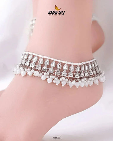 Atefeh Anklet Silver White Anklets - Zeesy Jewellery Pakistan | Premium Artificial & Imitation Jewellery