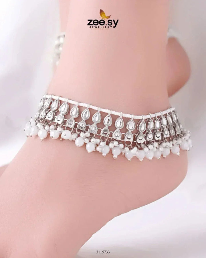 Atefeh Anklet Silver White Anklets - Zeesy Jewellery Pakistan | Premium Artificial & Imitation Jewellery