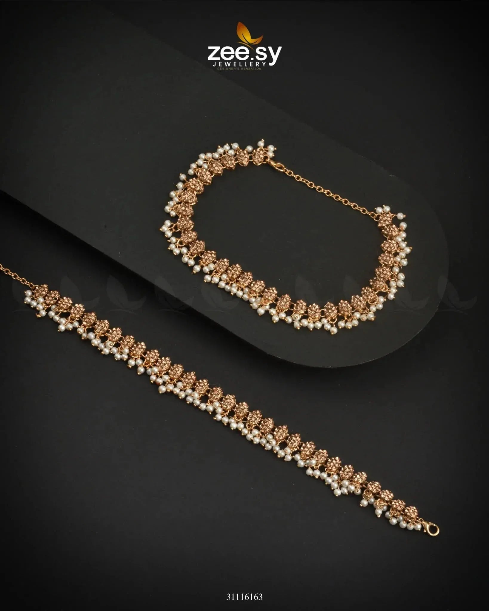 Zephyr Delicate Shimmer Anklets Champagne Anklets - Zeesy Jewellery Pakistan | Premium Artificial & Imitation Jewellery