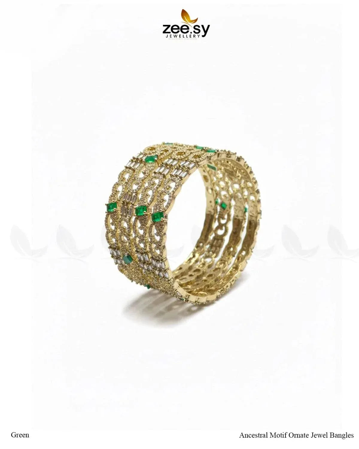 Ancestral Motif Ornate Jewel Bangles - Green BANGLES - Zeesy Jewellery Pakistan | Premium Artificial & Imitation Jewellery