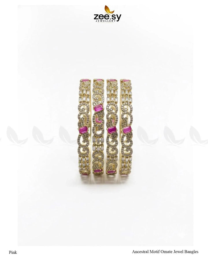 Ancestral Motif Ornate Jewel Bangles - Pink BANGLES - Zeesy Jewellery Pakistan | Premium Artificial & Imitation Jewellery