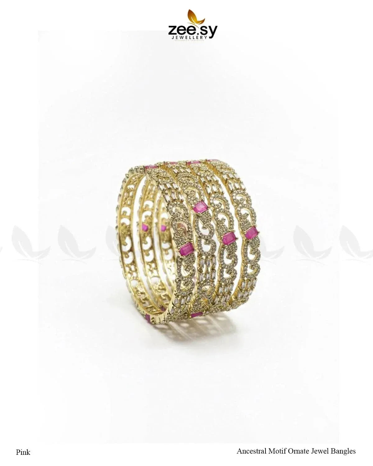 Ancestral Motif Ornate Jewel Bangles - Pink BANGLES - Zeesy Jewellery Pakistan | Premium Artificial & Imitation Jewellery