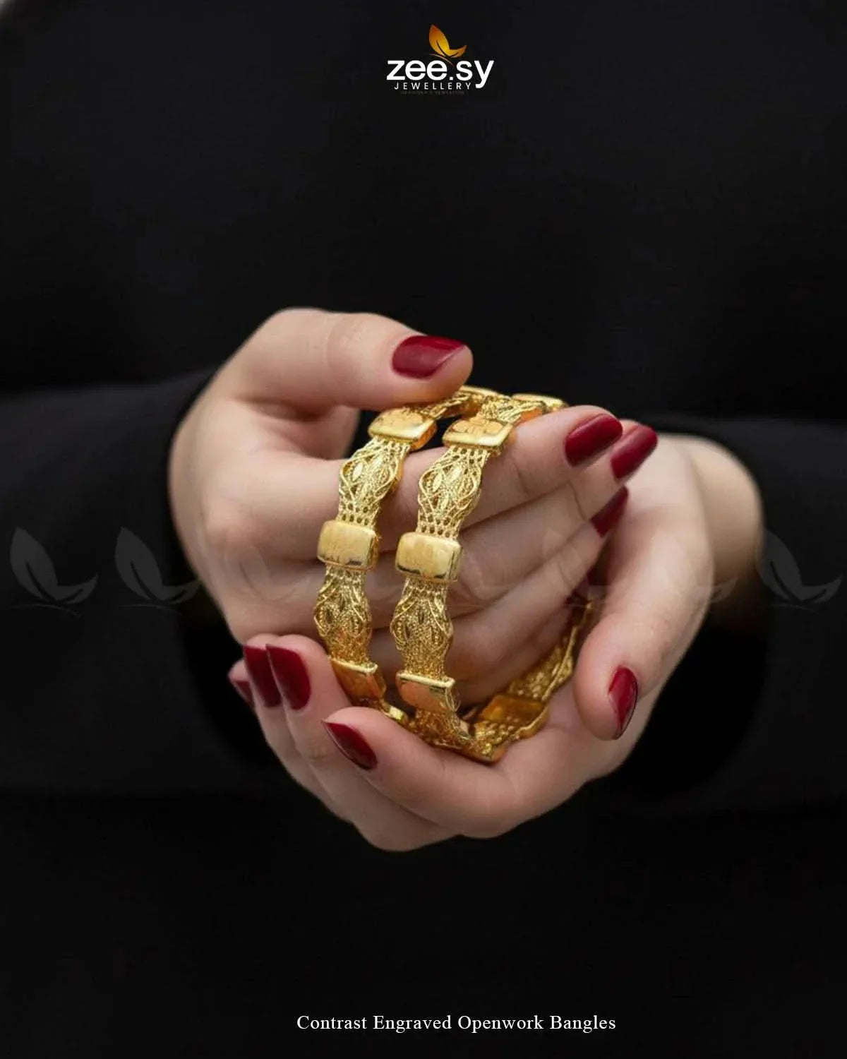 Contrast Engraved Openwork Bangles BANGLES - Zeesy Jewellery Pakistan | Premium Artificial & Imitation Jewellery