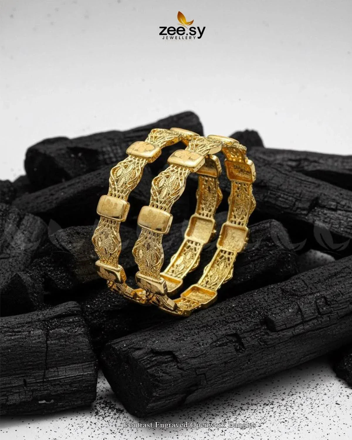Contrast Engraved Openwork Bangles BANGLES - Zeesy Jewellery Pakistan | Premium Artificial & Imitation Jewellery