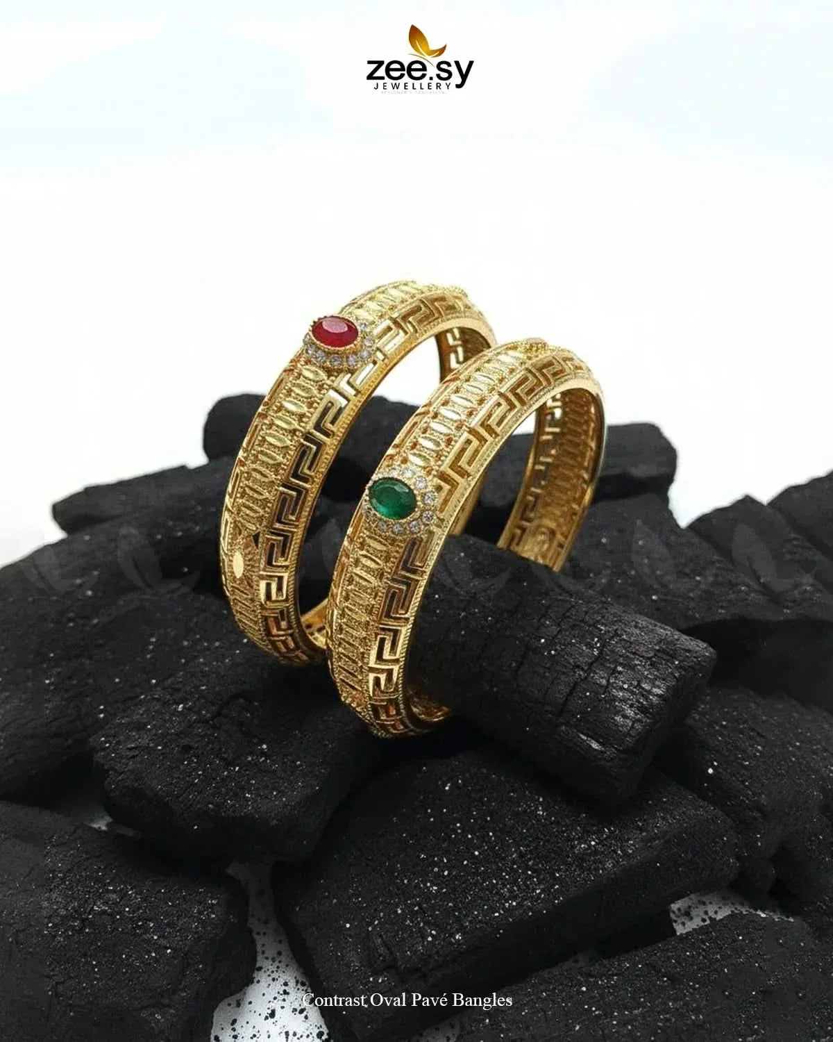 Contrast Oval Pavé Bangles BANGLES - Zeesy Jewellery Pakistan | Premium Artificial & Imitation Jewellery
