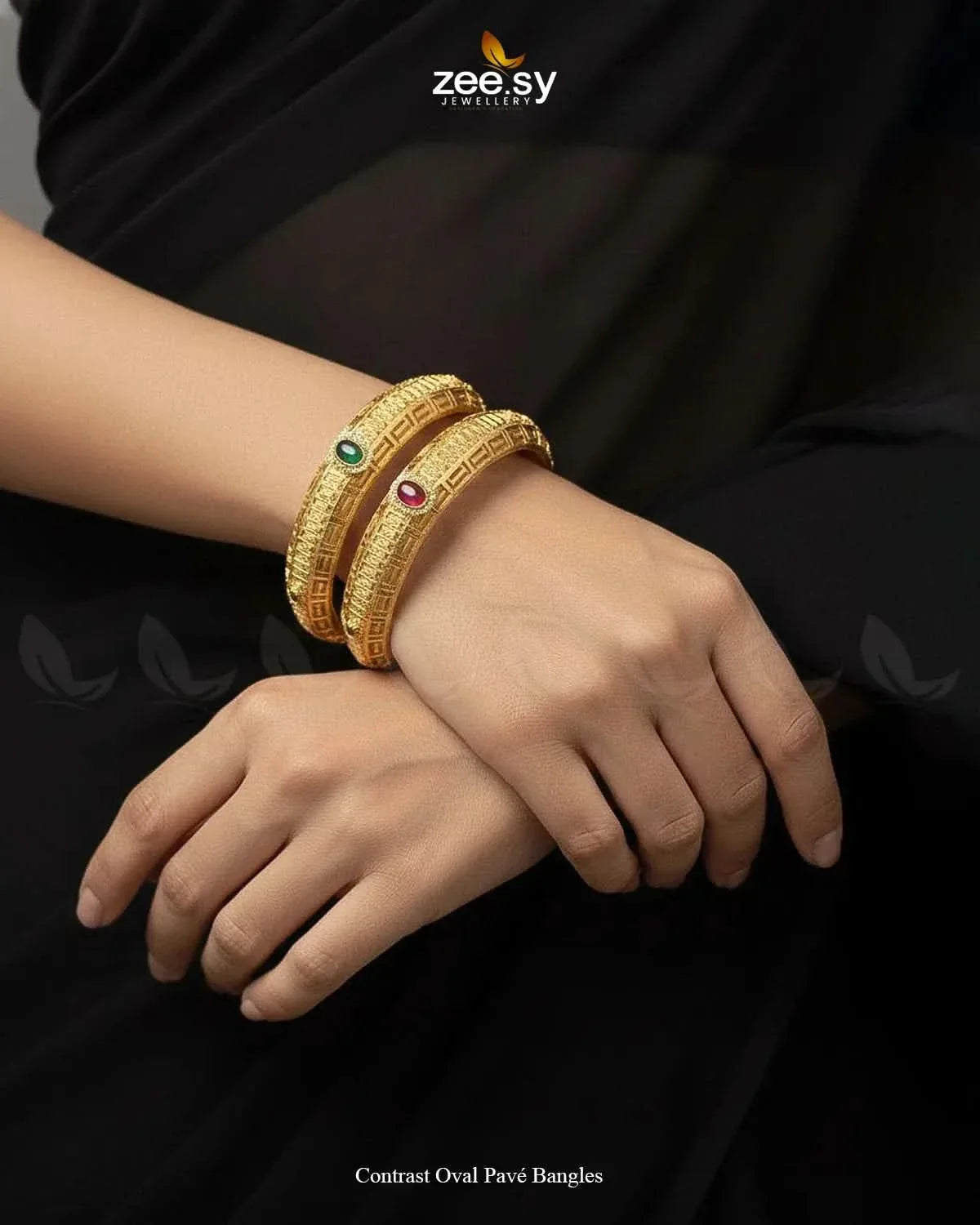 Contrast Oval Pavé Bangles BANGLES - Zeesy Jewellery Pakistan | Premium Artificial & Imitation Jewellery