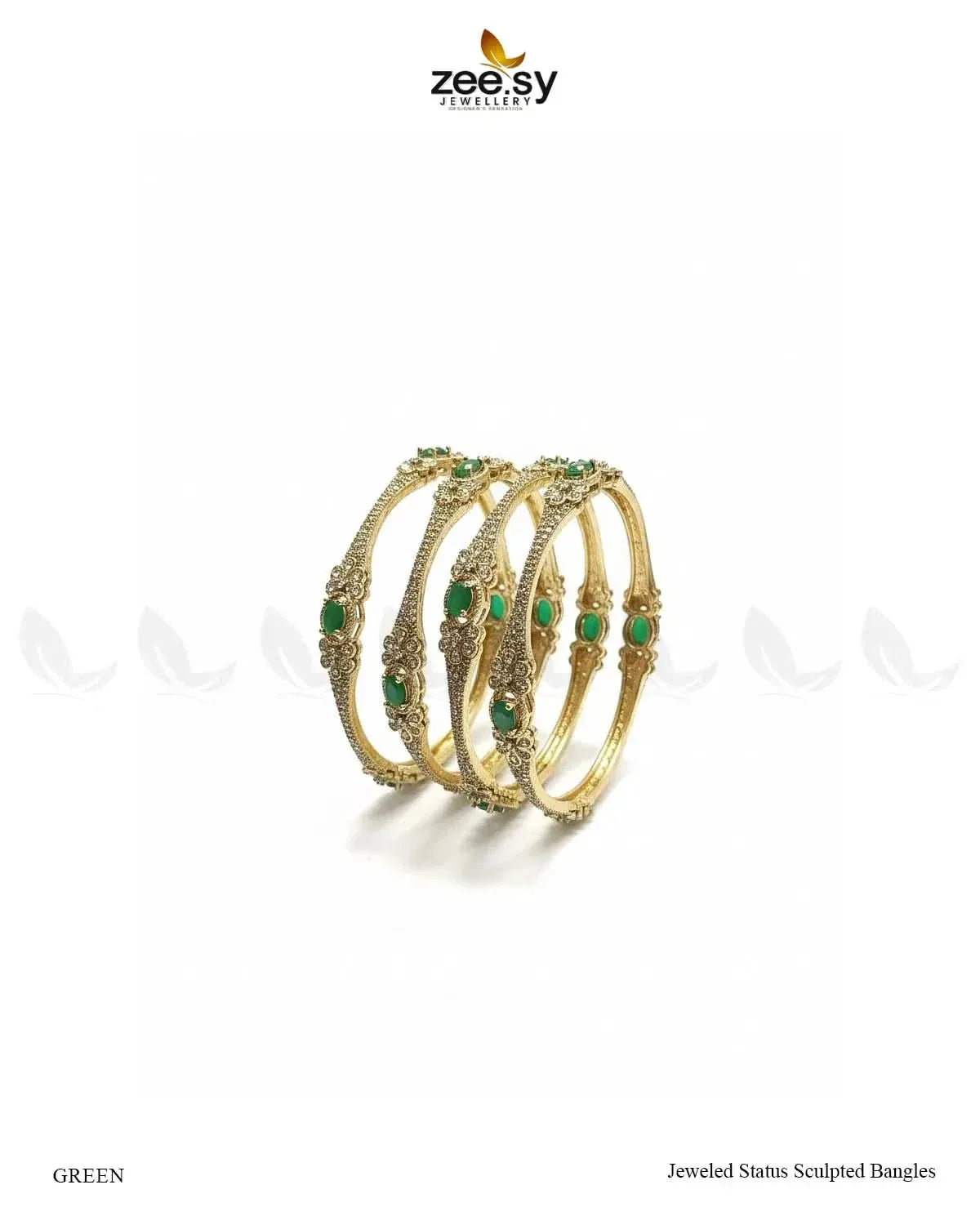Jeweled Status Sculpted Bangles - Green BANGLES - Zeesy Jewellery Pakistan | Premium Artificial & Imitation Jewellery
