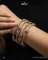 Jeweled Status Sculpted Bangles - Pink BANGLES - Zeesy Jewellery Pakistan | Premium Artificial & Imitation Jewellery