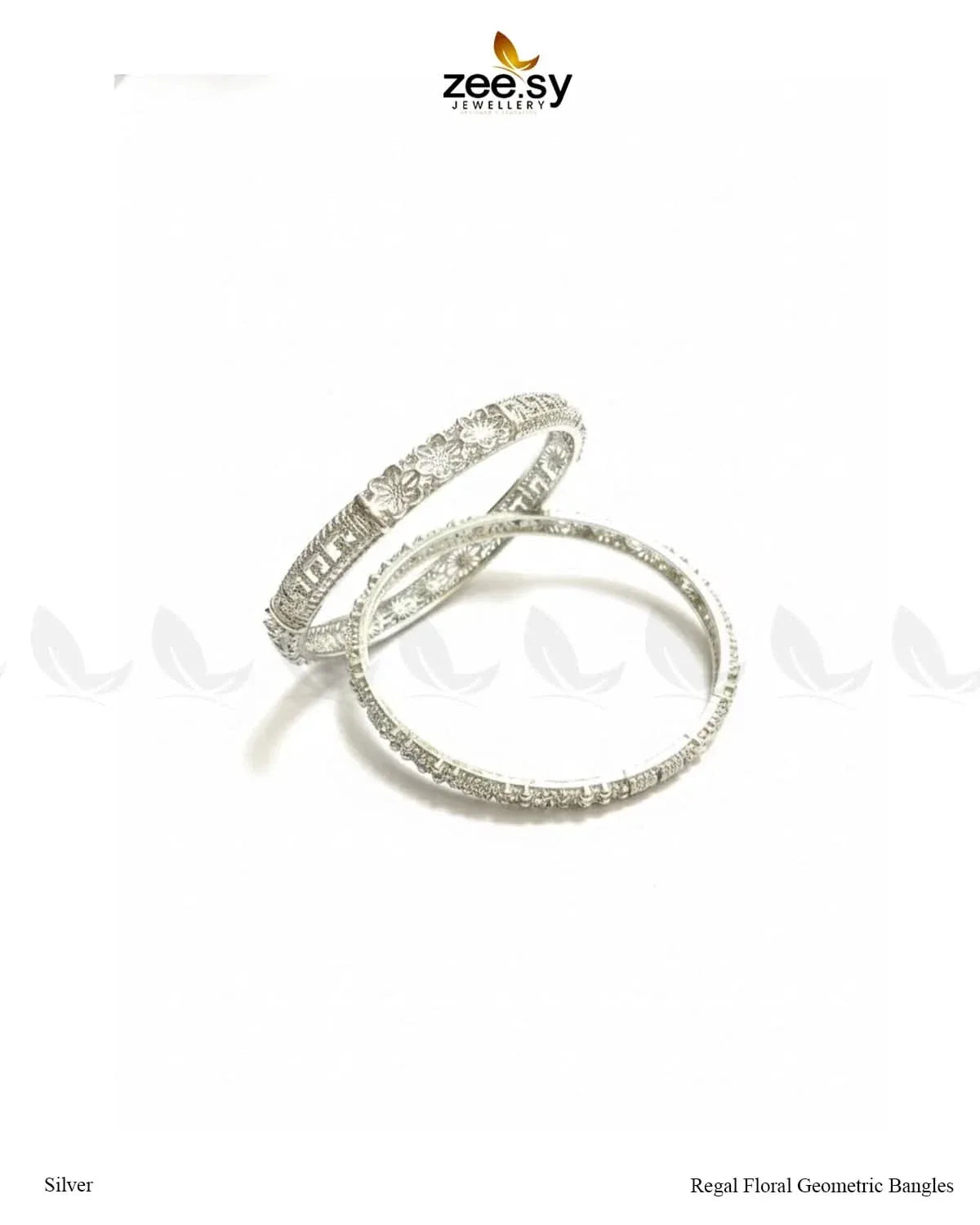 Regal Floral Geometric Bangles - Silver BANGLES - Zeesy Jewellery Pakistan | Premium Artificial & Imitation Jewellery