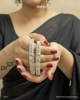 Regal Floral Geometric Bangles - Silver BANGLES - Zeesy Jewellery Pakistan | Premium Artificial & Imitation Jewellery