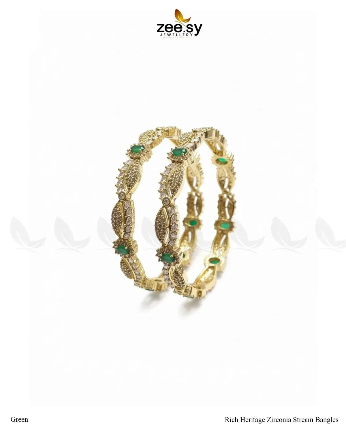 Rich Heritage Zirconia Stream Bangles - Green BANGLES - Zeesy Jewellery Pakistan | Premium Artificial & Imitation Jewellery