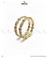 Rich Heritage Zirconia Stream Bangles - Pink BANGLES - Zeesy Jewellery Pakistan | Premium Artificial & Imitation Jewellery