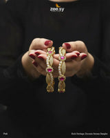 Rich Heritage Zirconia Stream Bangles - Pink BANGLES - Zeesy Jewellery Pakistan | Premium Artificial & Imitation Jewellery