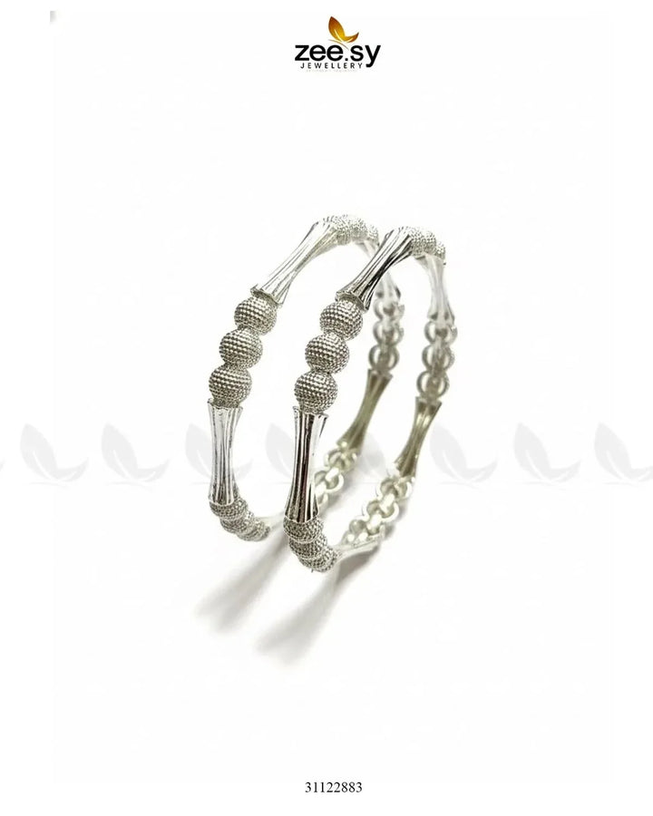 Sculptural Bamboo Bead Bangles - Silver BANGLES - Zeesy Jewellery Pakistan | Premium Artificial & Imitation Jewellery