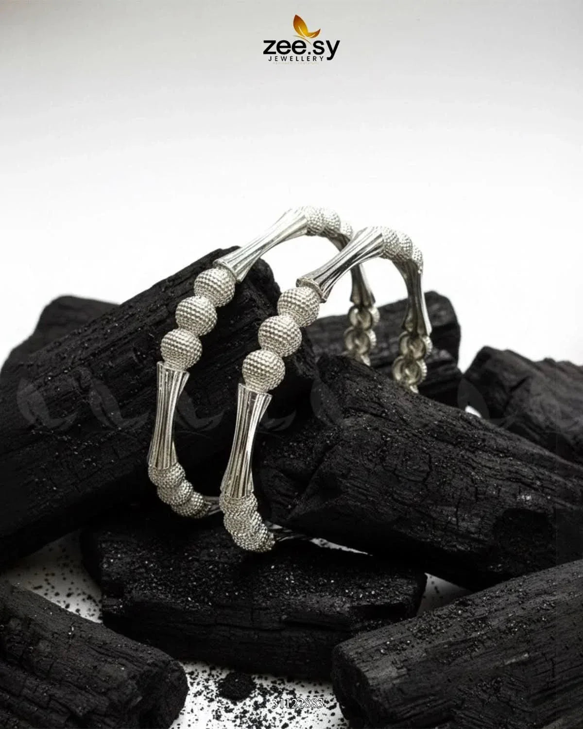 Sculptural Bamboo Bead Bangles - Silver BANGLES - Zeesy Jewellery Pakistan | Premium Artificial & Imitation Jewellery
