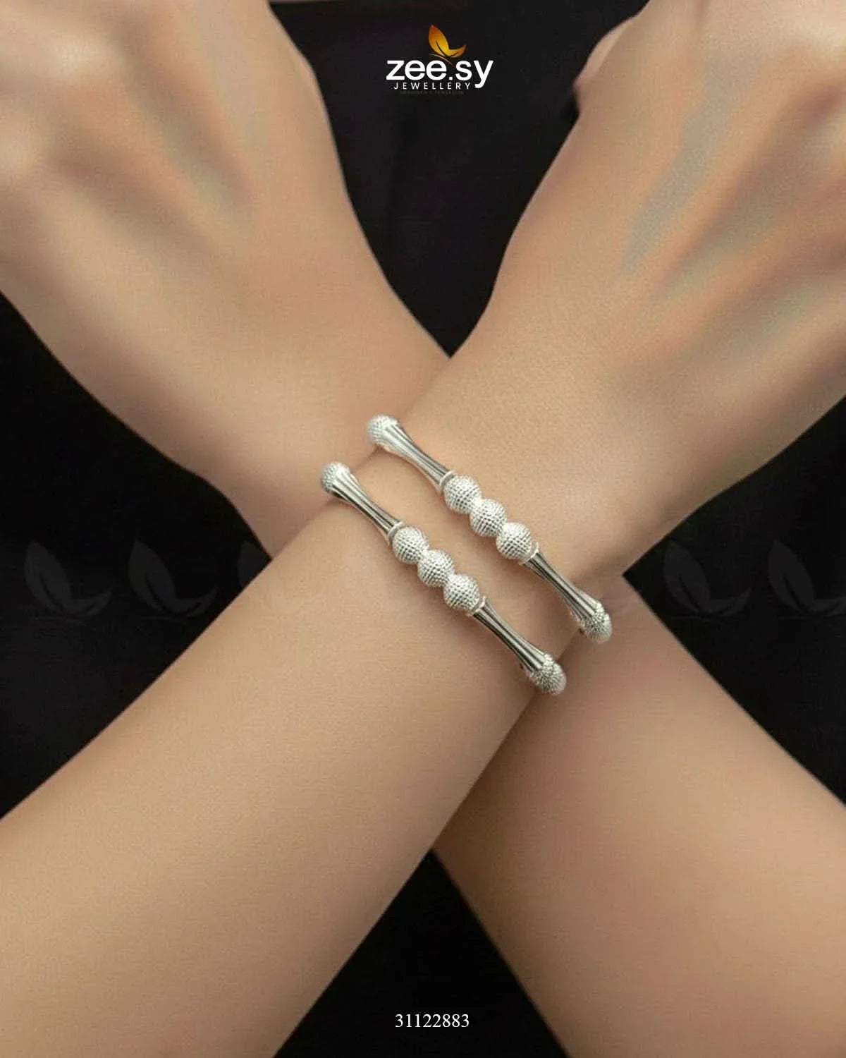 Sculptural Bamboo Bead Bangles - Silver BANGLES - Zeesy Jewellery Pakistan | Premium Artificial & Imitation Jewellery