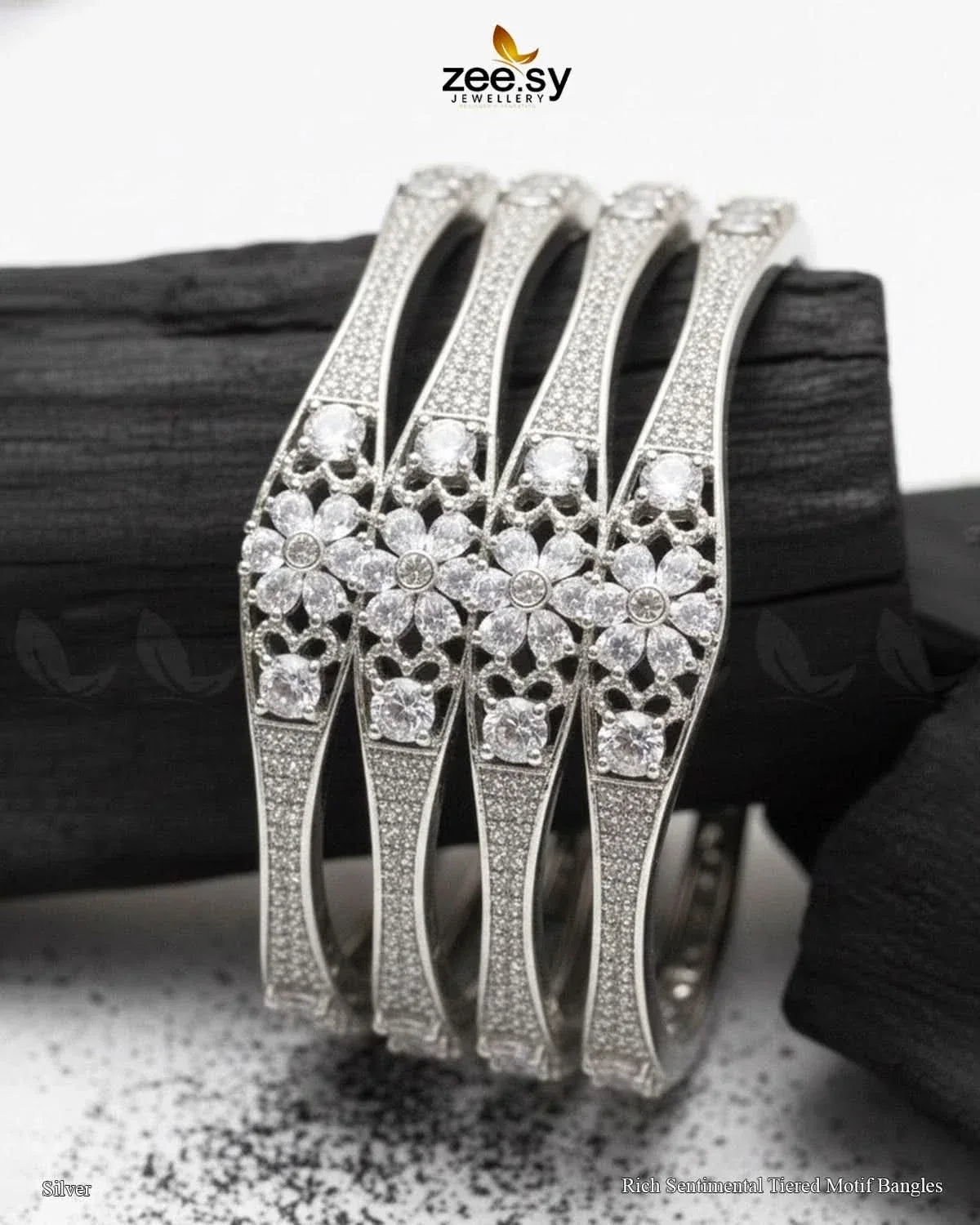 Rich Sentimental Tiered Motif Bangles - Silver BANGLES - Zeesy Jewellery Pakistan | Premium Artificial & Imitation Jewellery