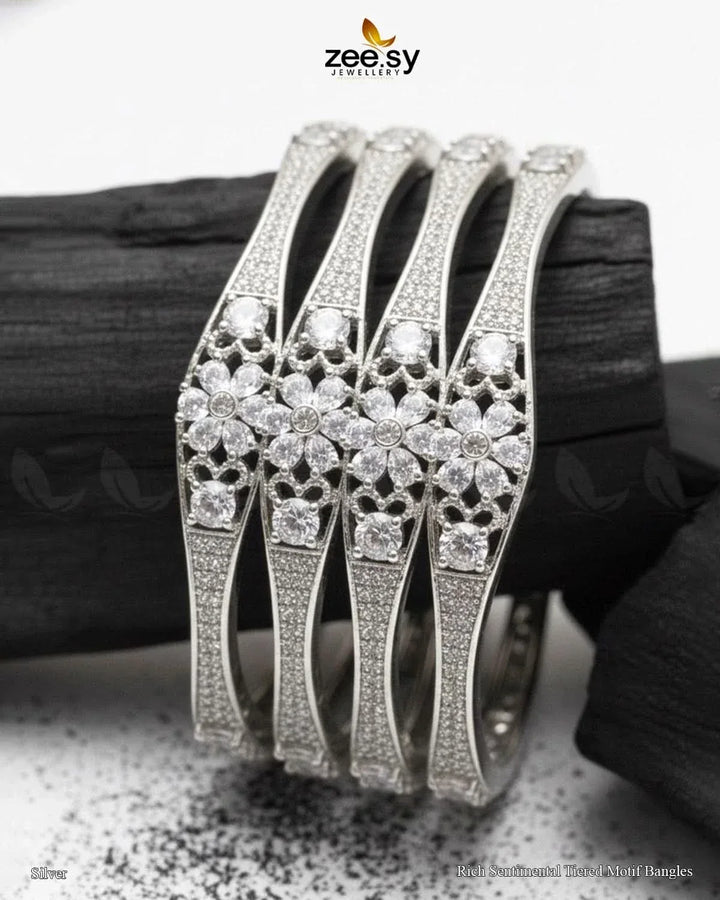 Rich Sentimental Tiered Motif Bangles - Silver BANGLES - Zeesy Jewellery Pakistan | Premium Artificial & Imitation Jewellery